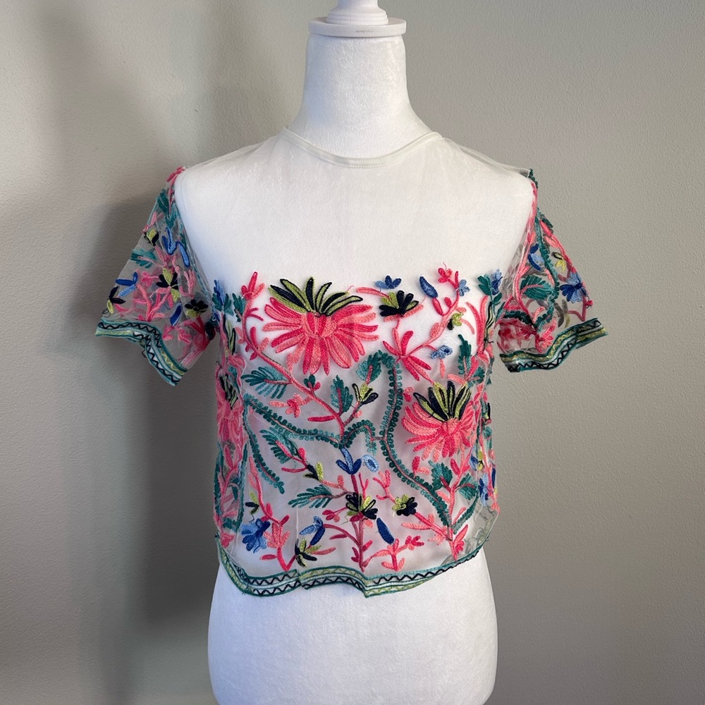 Floral Embroidered Sheer Top